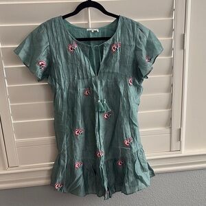 Tularosa Green Embroidered Tunic Dress